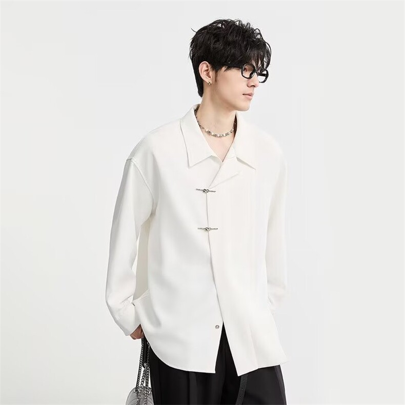 [006]冰丝凉感新中式盘扣衬衫男长袖宽松衬衣A079-C908-P39,男装衬衫,电商A079