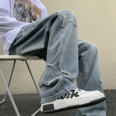 美式高街vibe风裤子潮流牛仔裤男设计感宽松拖地长裤N08811-P43，男装牛仔裤，星座308B-1
