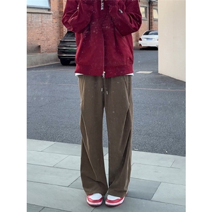 1506-1/XZK5181/P40灯芯绒美式褶皱设计感潮牌垂感高级感休闲裤男图片