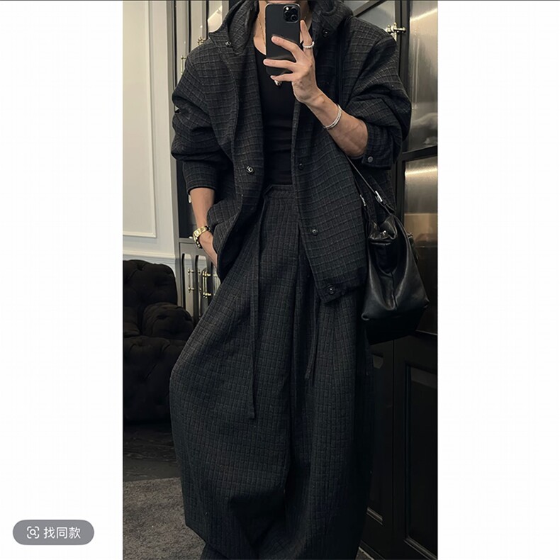 抖音高级保暖连帽棉服外套弯刀裤套装TZ353上衣135裤子78网图,男装棉衣,电商B267