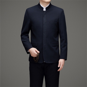 新款高品质中山装西服套装男士中年风新中式休闲西服唐装图片