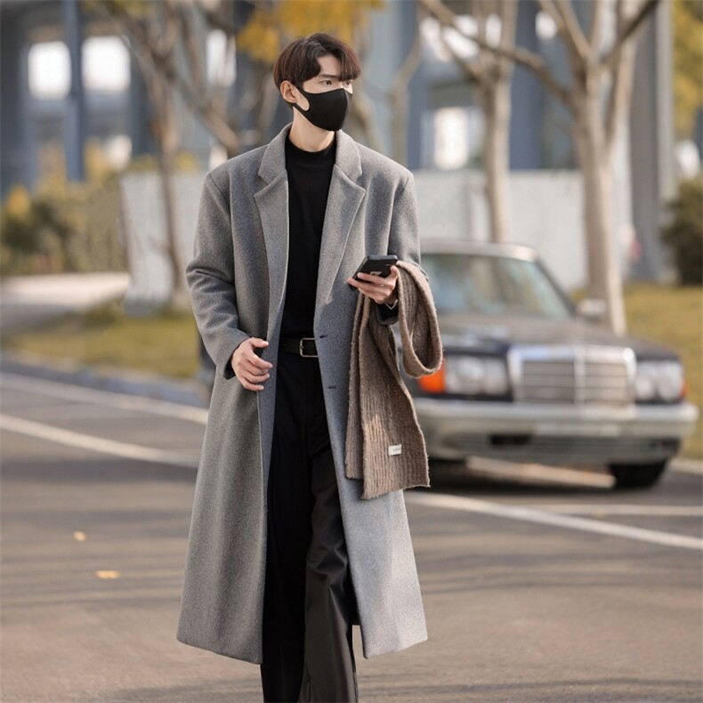 冬装新款ins潮流风衣男过膝毛呢大衣长款呢料外套A430-24029P128，男装风衣，电商A430（原星座702）