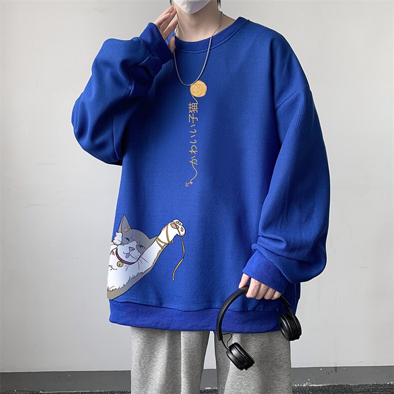 华夫格卫衣圆领卫衣男大码长袖t恤男外套HW76013-P30加绒款-P40,男装卫衣,电商A040