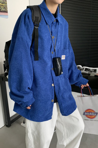 港风秋冬灯芯绒夹克外套长袖韩版工装衬衫宽松衬衣男女H202/P45,男装衬衫,钱塘713