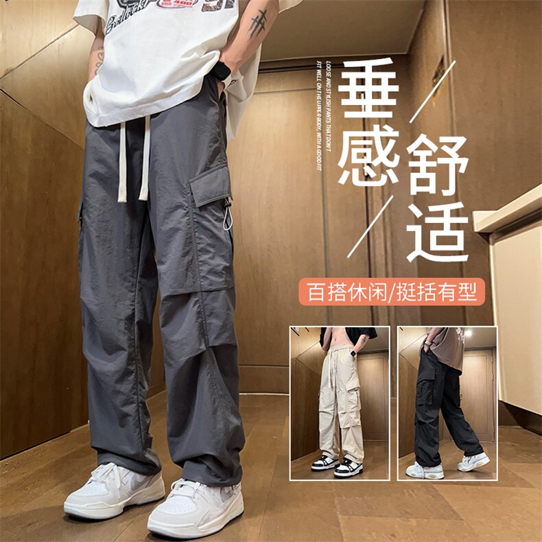 得物二开 春季新款多口袋伞兵裤宽松直筒休闲裤工装裤 K502-P42图片