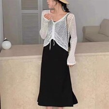 针织外套搭配吊带连衣裙，女装背心吊带，时代公主