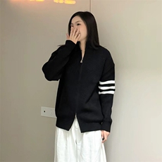 重磅秋冬北极绒开衫毛衣美式复古休闲慵懒风男女立领针织衫外套，男装针织衫/毛衣，电商A443