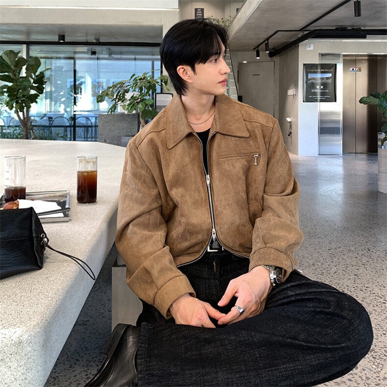 韩版高级感简约麂皮绒百搭高街拉链设计宽松休闲夹克外套，男装夹克，电商A430（原星座702）