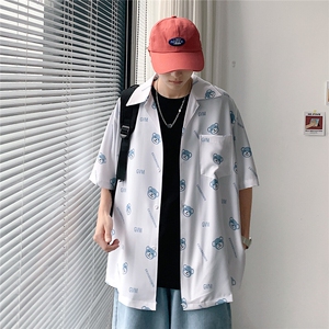 1港风休闲情侣大码M-5XL衬衫潮帅气半袖衬衣男寸衫DCS764P40控58图片
