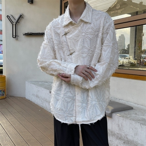新中式复古高级感金属盘扣流苏长袖衬衫男潮唐装大码风衬衣图片