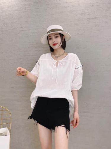 精梳棉撞色拼接蕾丝花边小衫，女装，姚姚家