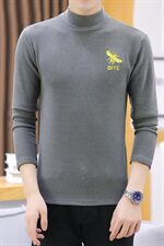 冬季半高领双面绒刺绣蜜蜂卫衣男加绒加厚保暖打底衫长袖灰330P28，男装卫衣，星座1207