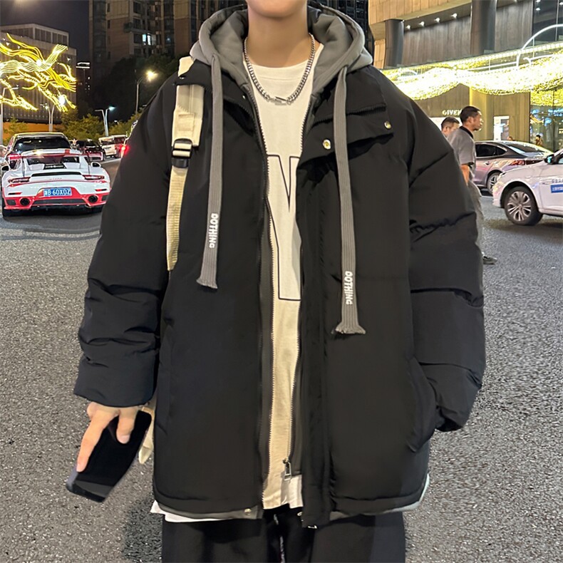 新款男冬季假两件连帽加厚港风棉衣M062-P70控158,男装棉衣,星座717