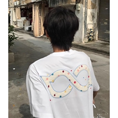 万针全刺绣工艺抖音得物高品质260克重磅纯棉双纱美式高街短袖T恤，男装T恤，电商A486-1