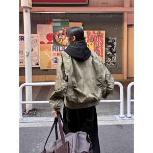 美式复古工装外套男女春秋设计感宽松百搭休闲飞行夹克W6517-P90图片