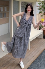 2C085-Q088P130新款复古格子前后两穿连衣裙+包包K198，女装连衣裙，2C085