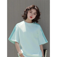 抖音得物品质二开240克宽松纯棉美式潮牌印花三条杠中性风短袖T恤，男装T恤，电商A486