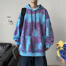 秋冬港风扎染连帽卫衣外套套头中性风ins潮情侣宽松休闲H205/P65，男装卫衣，钱塘713