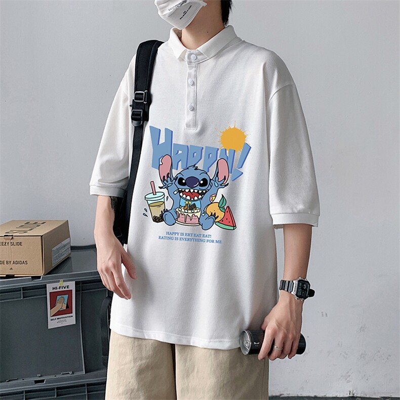 PL57077-P35 翻领短袖polo衫男大码胖子半袖t恤男有领保罗衫 模特图片