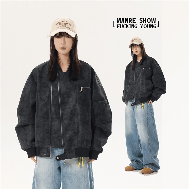 美式复古机车皮衣高级感廓形外套痞帅街头飞行夹克Y1037-P89网图，男装夹克，电商B245