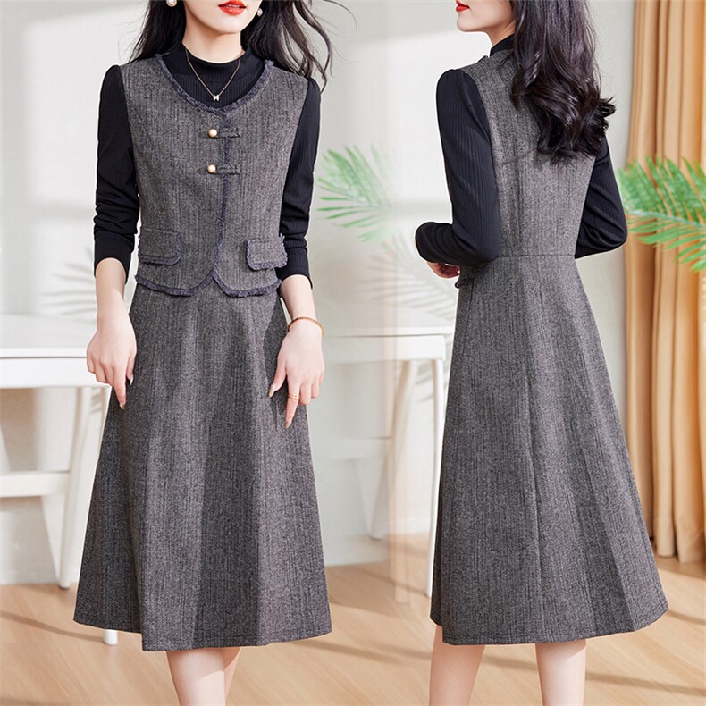 现货-新品】春装连衣裙2024年高端显瘦洋气美拉德中长款女士裙子,女装连衣裙,仁梯