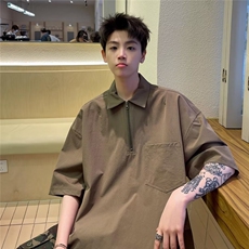 polo衫男夏季港风宽松纯色翻领短袖t恤简约百搭青少年半袖，男装T恤，星座218-1（原230）