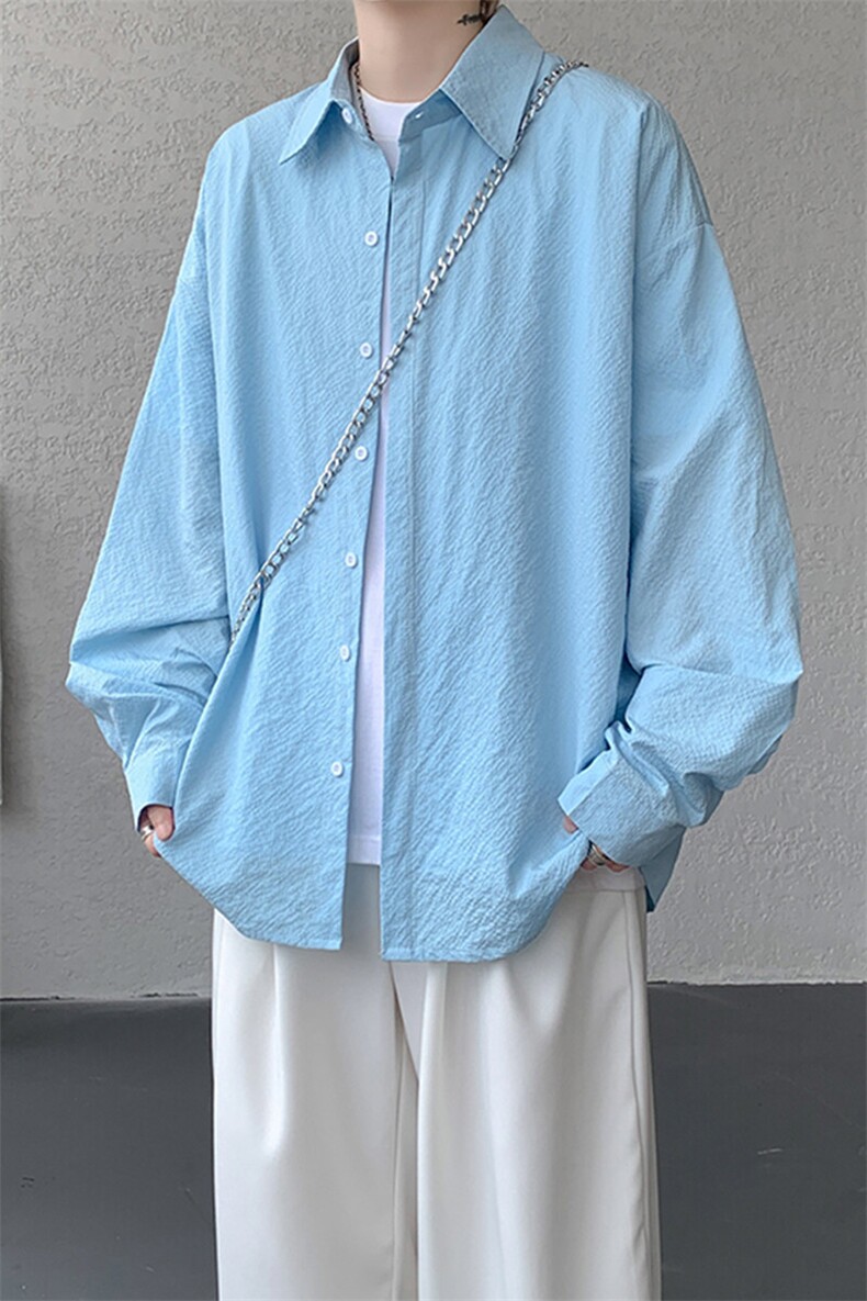 8XL-M泡泡纱盐缩肌理长袖衬衫男夏季冰丝外套防晒衬衣CS29007P40,男装衬衫,电商B312