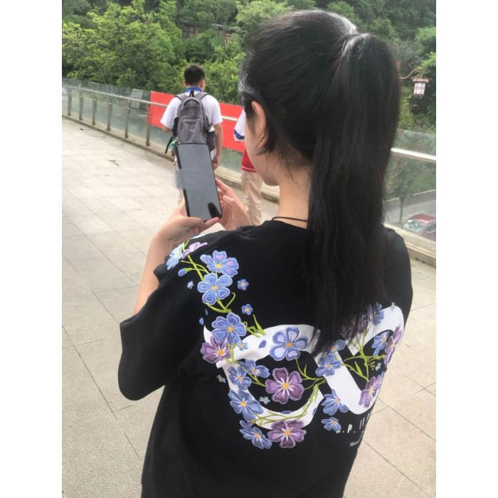H1040-P35前后印花+刺绣螺纹领夏季情侣休闲短袖t恤,女装T恤,星座617A-2
