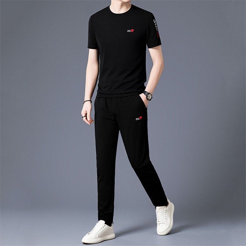 HP5080夏季新款男士运动休闲套装二件套圆领刺绣男装速干百搭短袖,男装休闲套装,电商B360