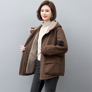 2022冬季新款派克服加绒加厚外套女连帽大口袋休闲外套图片