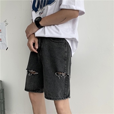 现货港风20夏季宽松港风破洞牛仔短裤新款ins外穿五分裤d，男装牛仔裤，星座1008