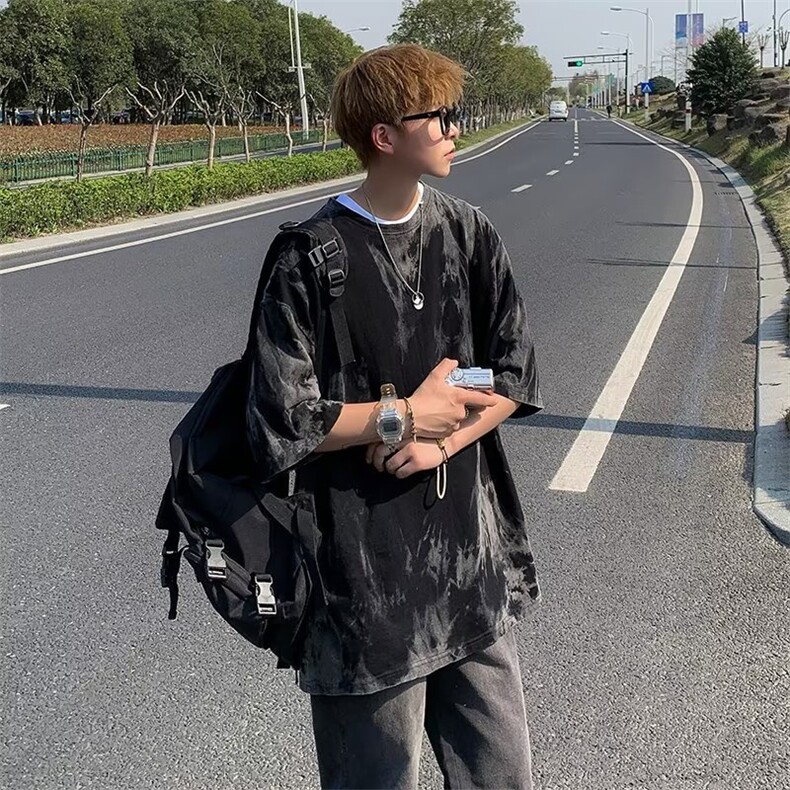 时尚都市男日系五分袖T恤圆领日常标准春季新款潮流百搭,男装T恤,星座716-4
