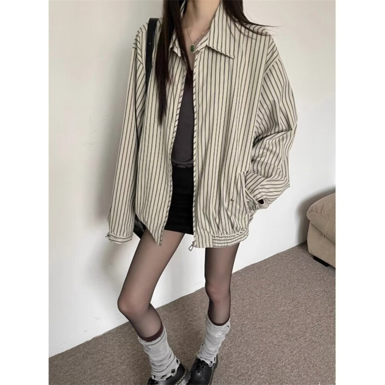 条纹衬衫女夏季2025新款高级感潮牌长袖衬衣痞帅潮流宽松休闲外套,男装衬衫,星座506A