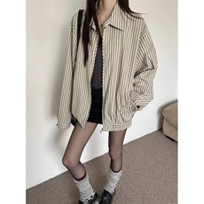 条纹衬衫女夏季2025新款高级感潮牌长袖衬衣痞帅潮流宽松休闲外套，男装衬衫，星座506A
