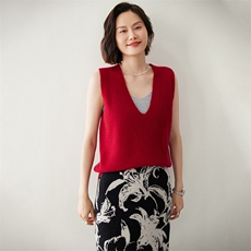 时尚百搭V领羊绒马甲女款修身显瘦无袖针织背心外套，女装马甲，迎冬羊绒