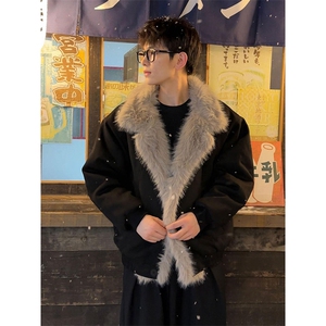 现货重磅硬挺boxy羽绒棉衣座山雕大毛毛领洗水麂皮棉服冬外套图片