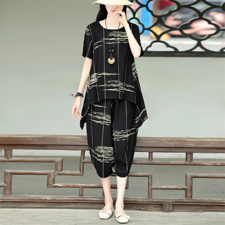 HXY-S508妈妈夏装洋气大码哈伦套装2021新款中老年女两件套现货，商品下架区，华秀衣