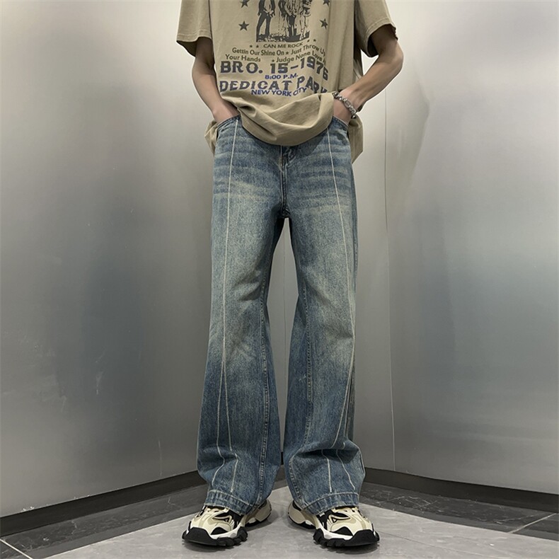 牛仔裤男韩版潮流拼色痞子帅气高街2023夏季新款ins长裤RK188-P45,男装牛仔裤,星座412-3