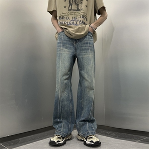 牛仔裤男韩版潮流拼色痞子帅气高街2023夏季新款ins长裤RK188-P45
