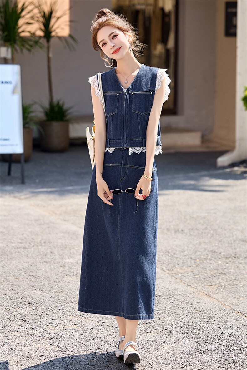 轻熟牛仔时尚套装女2025夏季新款韩系穿搭洋气马甲半身裙三件套,女装套装/套裙,艾仟回(原伊仟回)