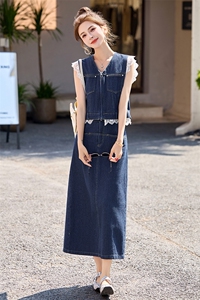 轻熟牛仔时尚套装女2025夏季新款韩系穿搭洋气马甲半身裙三件套图片