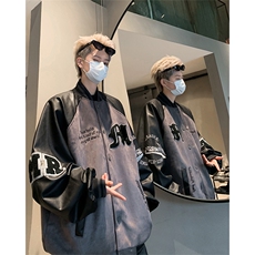 拼接撞色夹克男秋季美式宽松休闲棒球服外套XZ514-2-24233-P128，男装夹克，星座514-2(原B239)