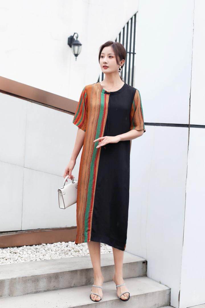 夏季大版妈妈款香云丝连衣裙，女装连衣裙，矢口日慧