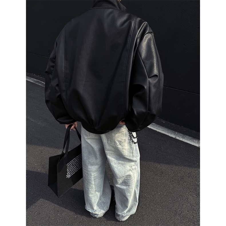 档口图春季PU皮外套cleanfit廓形飞行员夹克短款皮衣J2534-P80,男装皮衣,星座1213