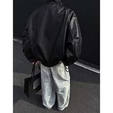 档口图春季PU皮外套cleanfit廓形飞行员夹克短款皮衣J2534-P80，男装皮衣，星座1213