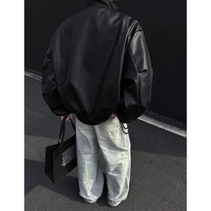 档口图 春季PU皮外套cleanfit廓形飞行员夹克短款皮衣J2534-P80图片