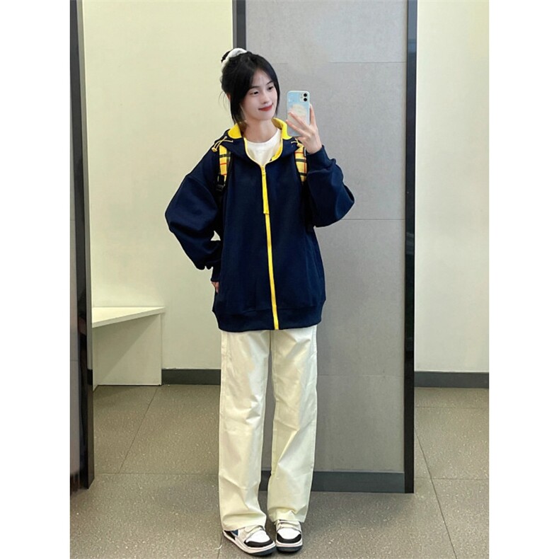 美式撞色卫衣外套秋冬开衫连帽拉链上衣潮WQ01-P45,女装短外套,星座208-5