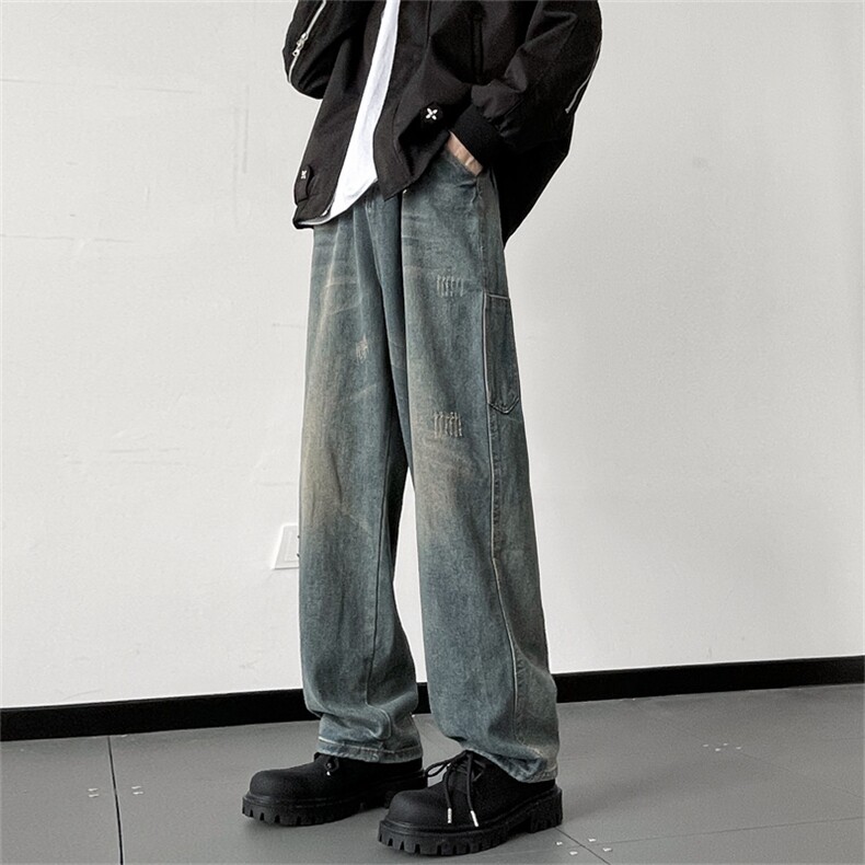 秋冬ins潮宽松百搭阔腿直筒牛仔裤N2012-P50,男装牛仔裤,星座308B-1