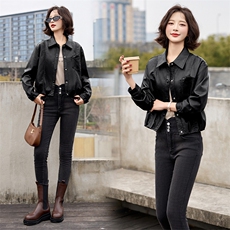 2025春秋季新款皮衣外套女pu皮翻领短款上衣拉链高级感机车服夹克，女装皮衣，跑量工厂店