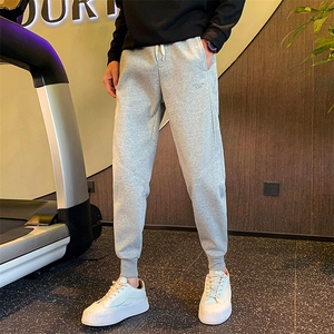 KK91P58控78小伙风痞帅裤子春秋季潮流休闲裤束脚运动裤灰首